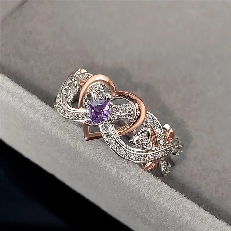 Delicate Purple Sapphire Women's Heart Two-Tone Ring 1.14