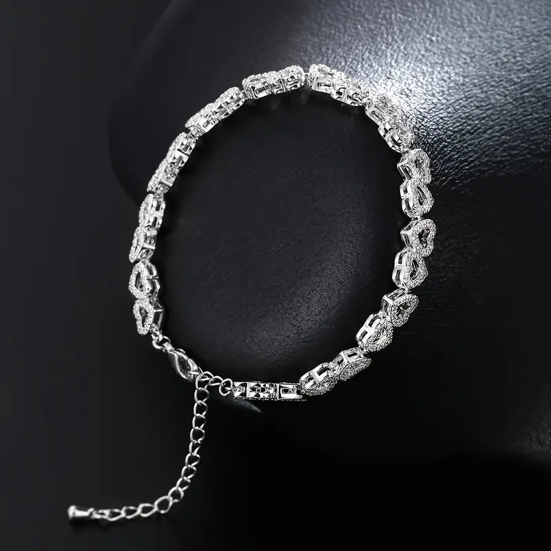 Elegant Shining Cubic Zirconia Heart Bracelet quban假牙