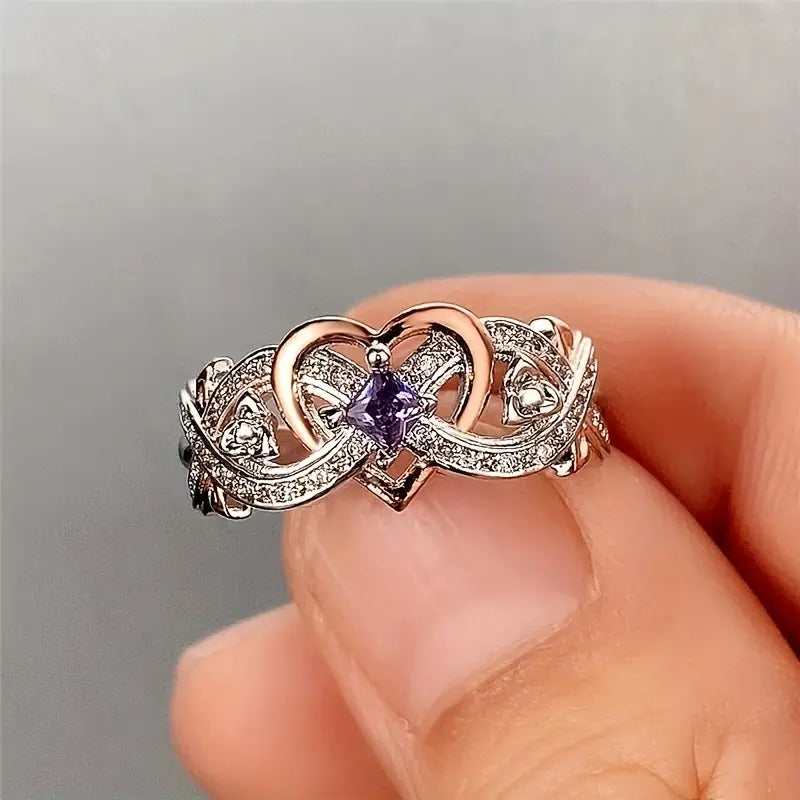 Delicate Purple Sapphire Women's Heart Two-Tone Ring 1.14