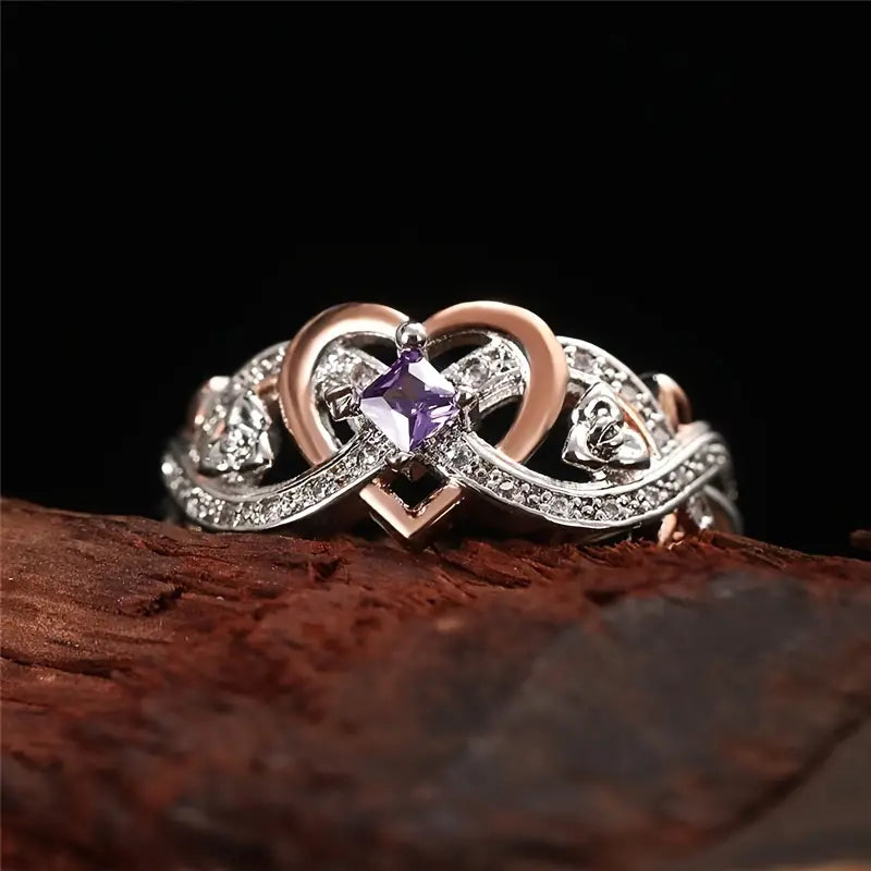 Delicate Purple Sapphire Women's Heart Two-Tone Ring 1.14