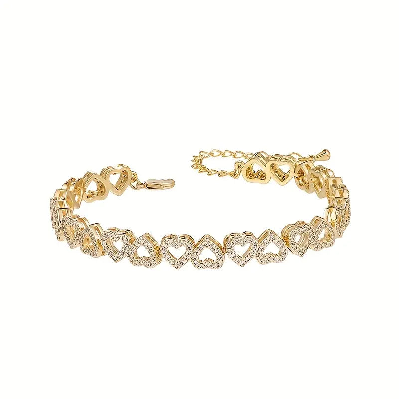 Elegant Shining Cubic Zirconia Heart Bracelet quban假牙