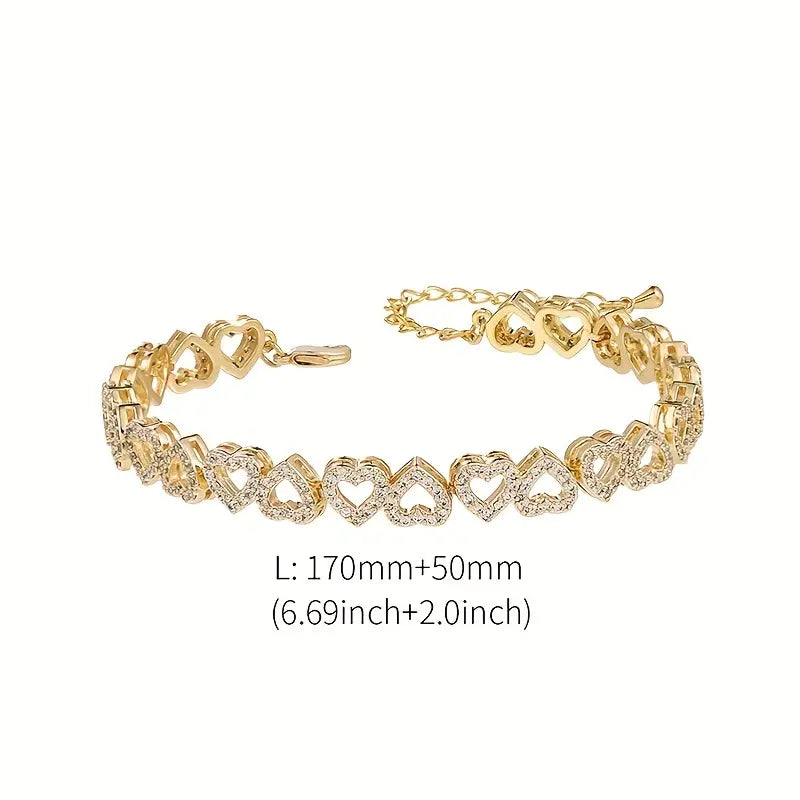 Elegant Shining Cubic Zirconia Heart Bracelet quban假牙