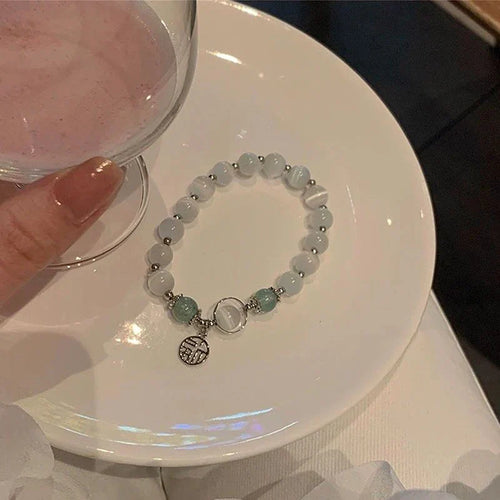 Simple Green Popcorn Beaded Crystal Bracelet for Women 紫牙粉