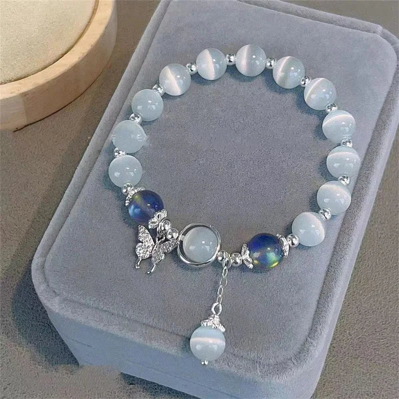 Simple Green Popcorn Beaded Crystal Bracelet for Women 紫牙粉