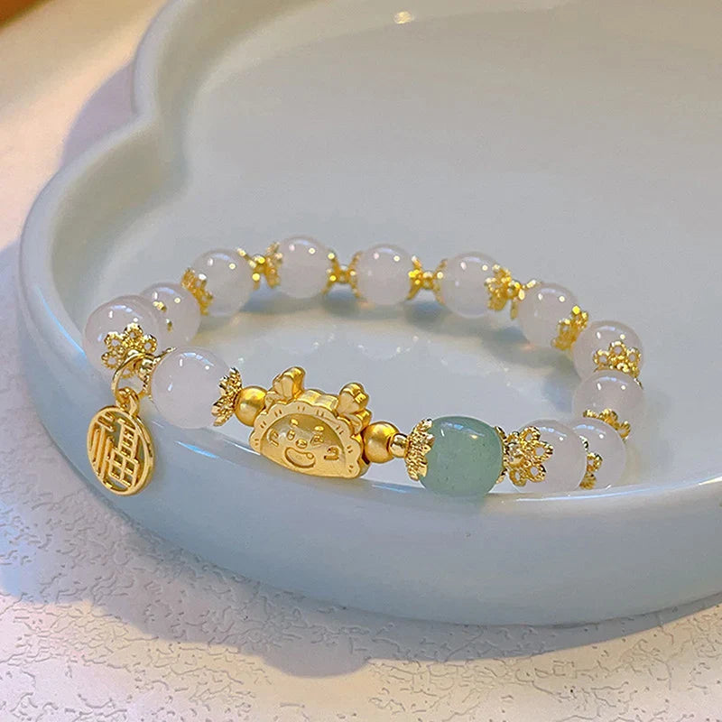 Simple Green Popcorn Beaded Crystal Bracelet for Women 紫牙粉