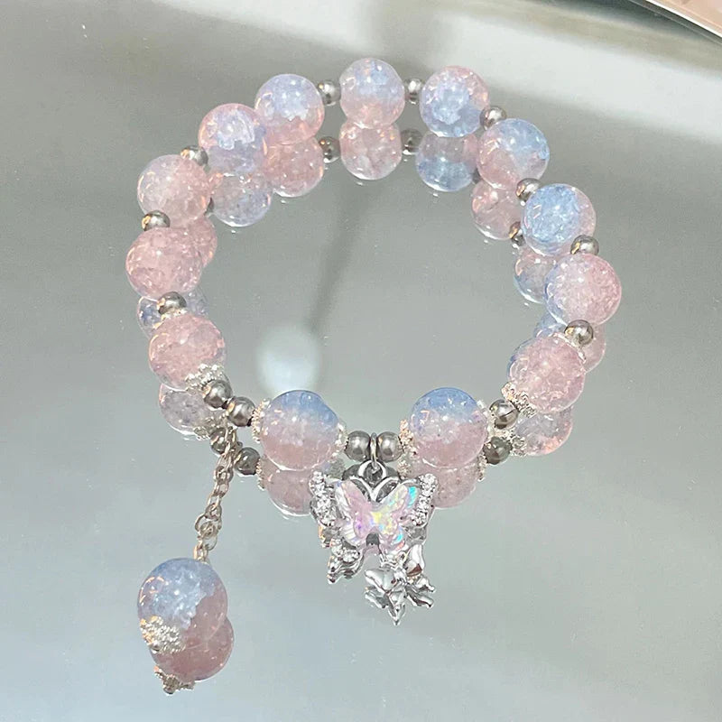 Simple Green Popcorn Beaded Crystal Bracelet for Women 紫牙粉
