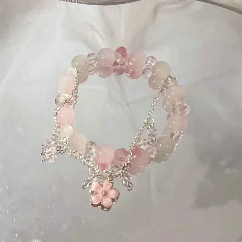 Simple Green Popcorn Beaded Crystal Bracelet for Women 紫牙粉