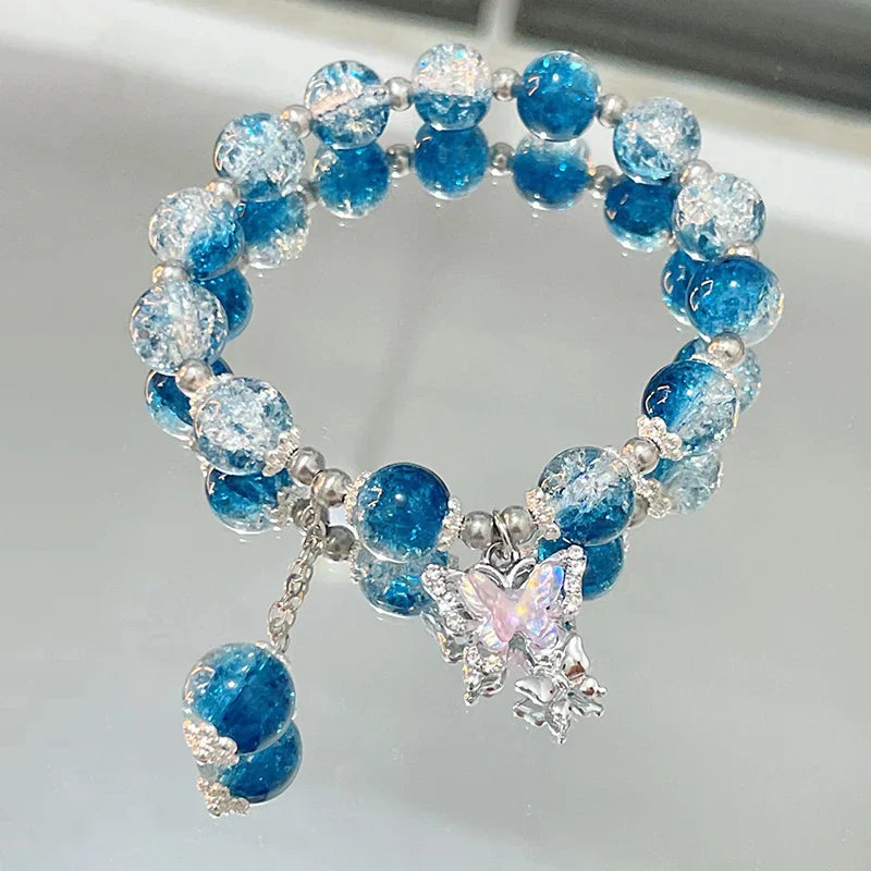 Simple Green Popcorn Beaded Crystal Bracelet for Women 紫牙粉