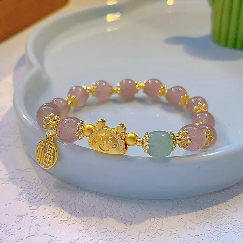 Simple Green Popcorn Beaded Crystal Bracelet for Women 紫牙粉