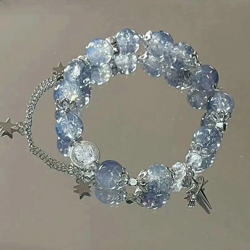 Simple Green Popcorn Beaded Crystal Bracelet for Women 紫牙粉