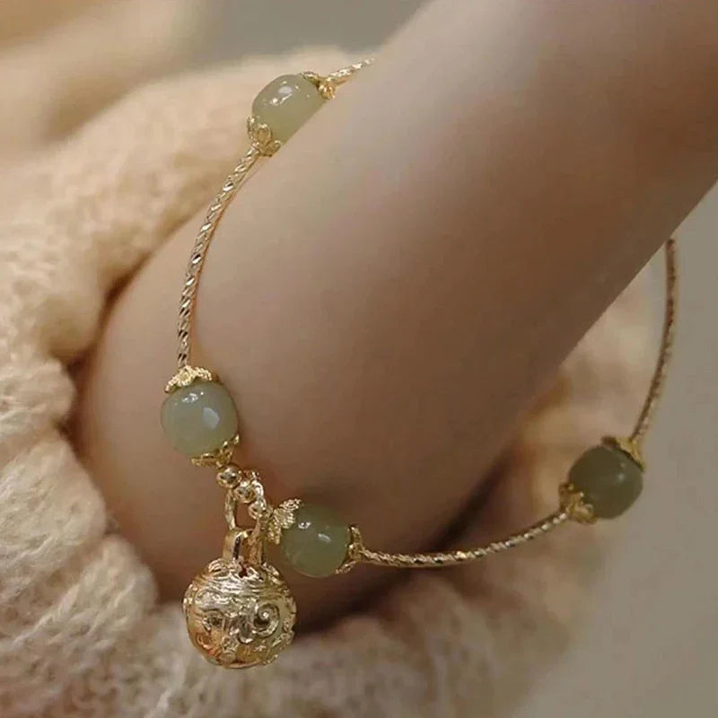 Simple Green Popcorn Beaded Crystal Bracelet for Women 紫牙粉