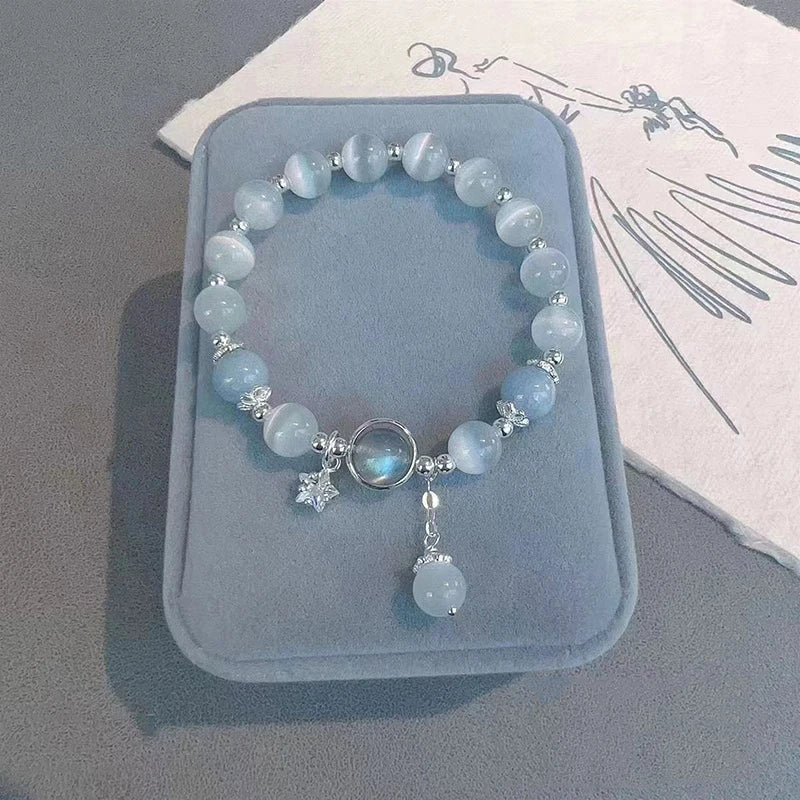 Simple Green Popcorn Beaded Crystal Bracelet for Women 紫牙粉