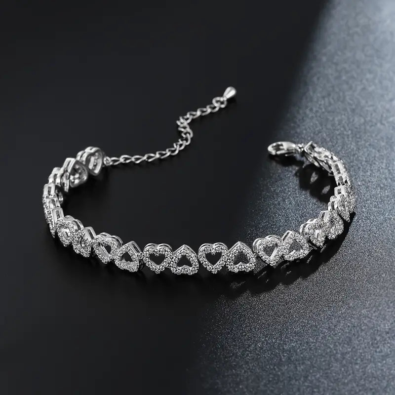 Elegant Shining Cubic Zirconia Heart Bracelet quban假牙