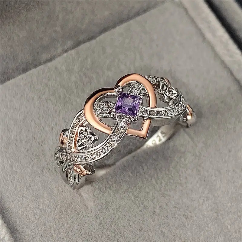 Delicate Purple Sapphire Women's Heart Two-Tone Ring 1.14
