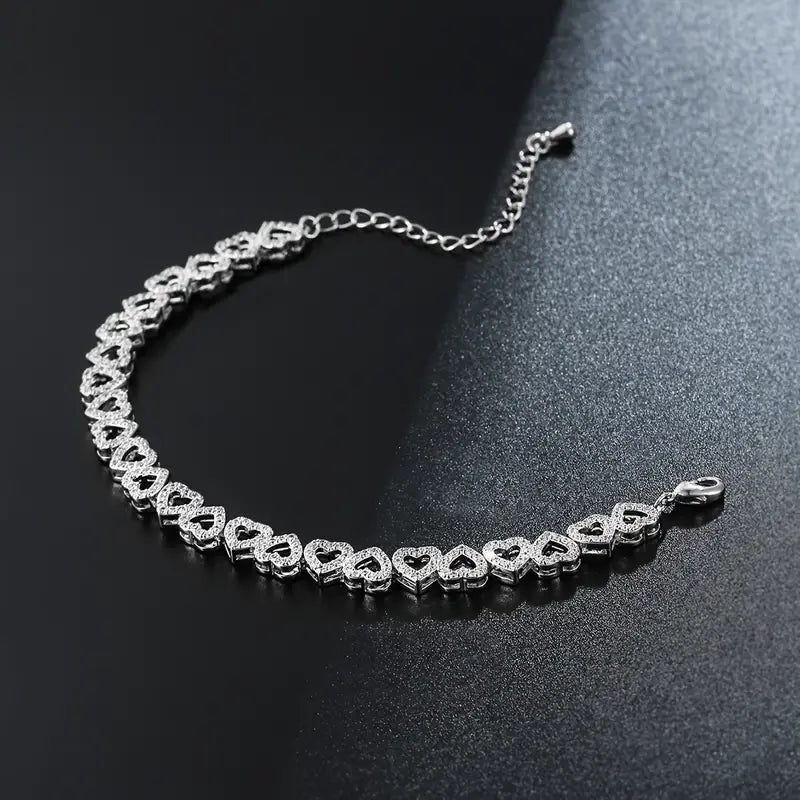 Elegant Shining Cubic Zirconia Heart Bracelet quban假牙