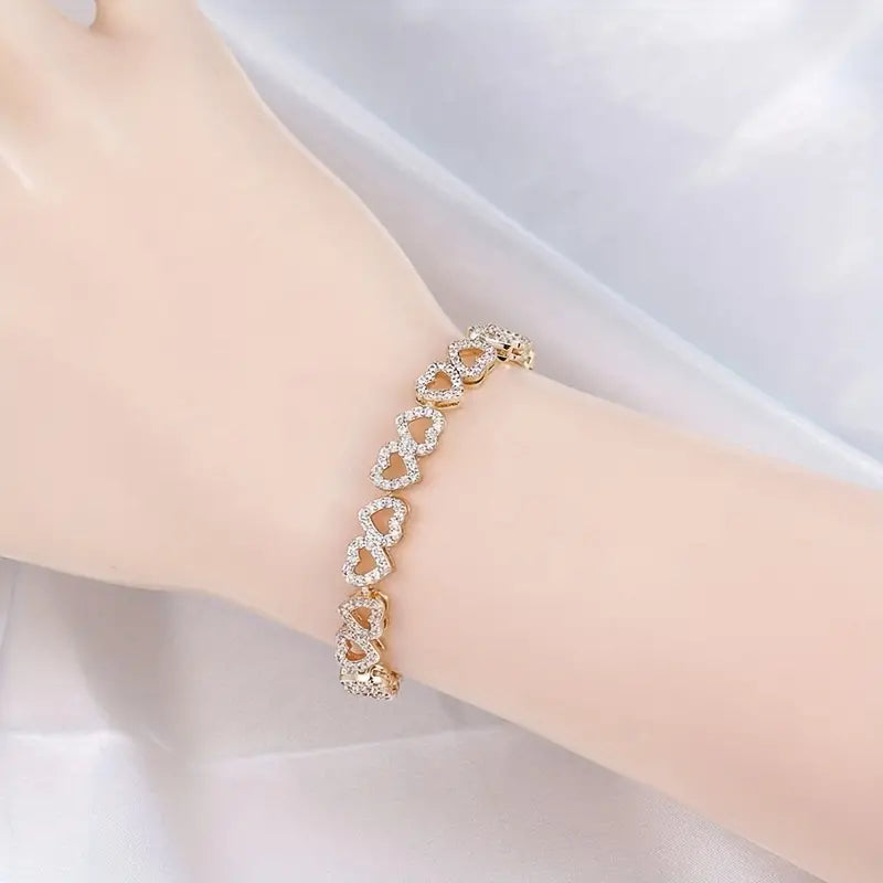 Elegant Shining Cubic Zirconia Heart Bracelet quban假牙