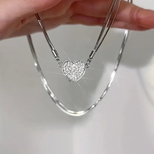Luxury Heart-Shaped Zircon Multilayer Magnet Necklace------bixi