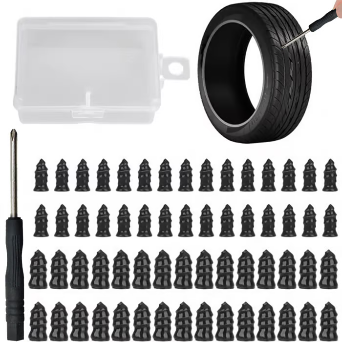 🔥50% OFF Year-End Christmas Deal.QIAWI🔩60PCS Tire Repair Rubber Nails Kit with 2 Sizes + Free Screwdriver Included