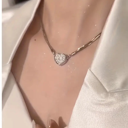 Luxury Heart-Shaped Zircon Multilayer Magnet Necklace------bixi