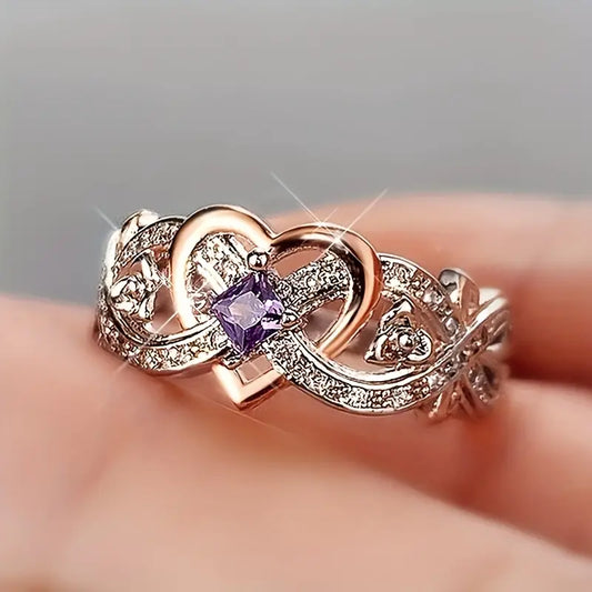 Delicate Purple Sapphire Women's Heart Two-Tone Ring 1.14