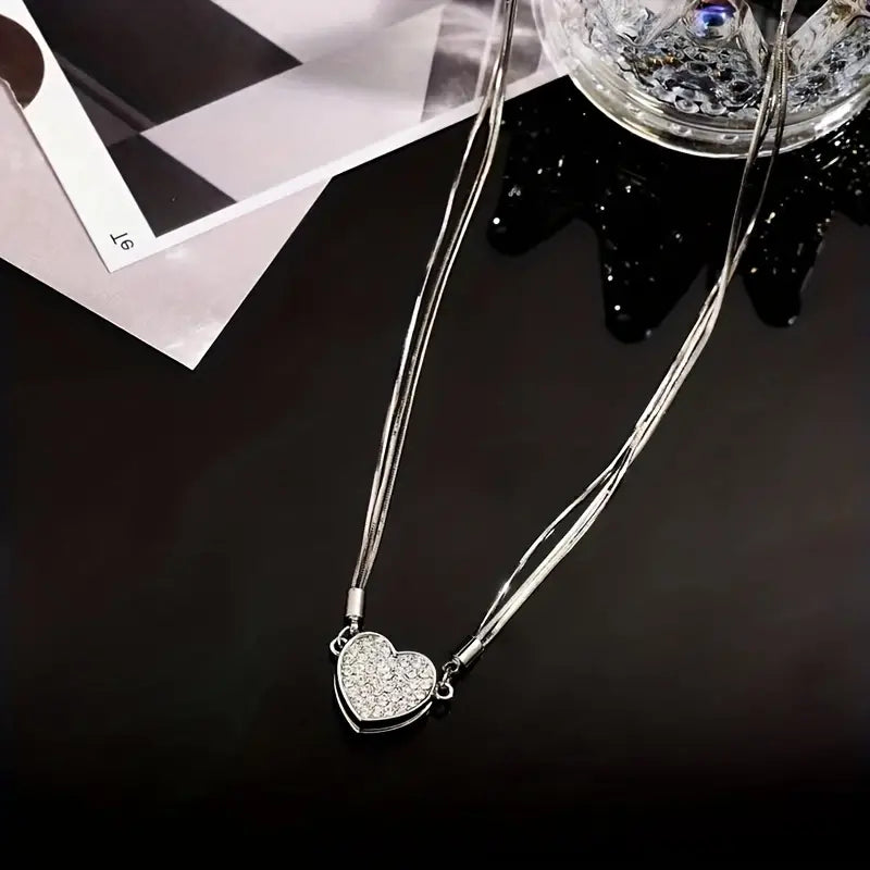 Luxury Heart-Shaped Zircon Multilayer Magnet Necklace------bixi