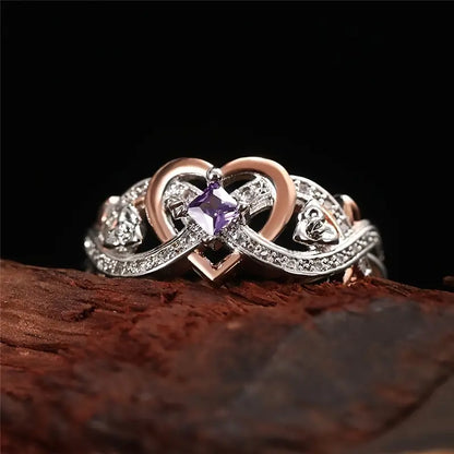 Delicate Purple Sapphire Women's Heart Two-Tone Ring 1.14