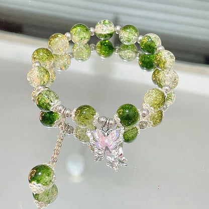 Simple Green Popcorn Beaded Crystal Bracelet for Women 紫牙粉