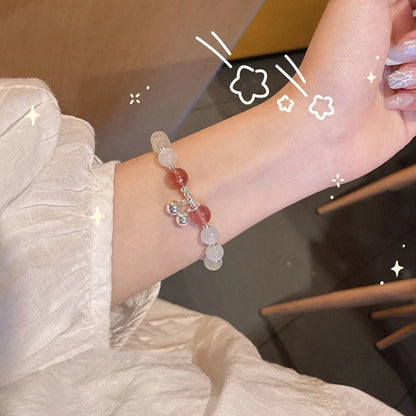 Simple Green Popcorn Beaded Crystal Bracelet for Women 紫牙粉