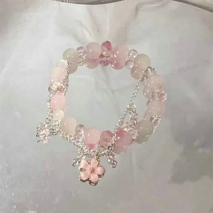 Simple Green Popcorn Beaded Crystal Bracelet for Women 紫牙粉