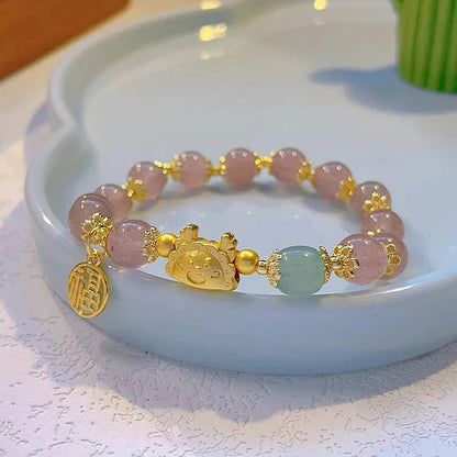Simple Green Popcorn Beaded Crystal Bracelet for Women 紫牙粉