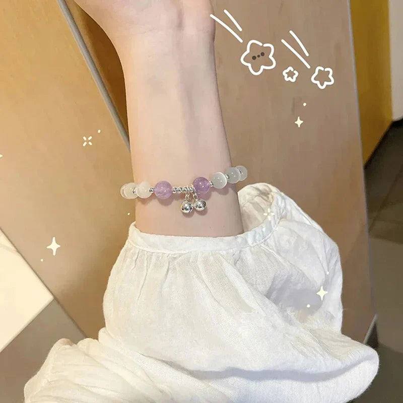 Simple Green Popcorn Beaded Crystal Bracelet for Women 紫牙粉