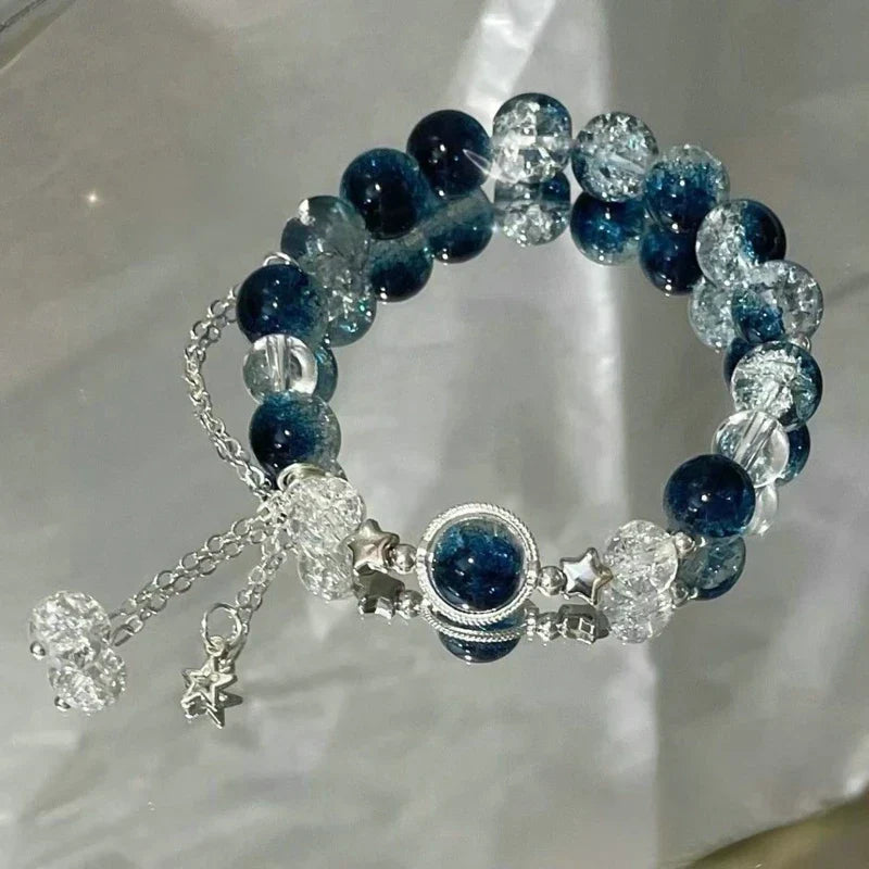 Simple Green Popcorn Beaded Crystal Bracelet for Women 紫牙粉