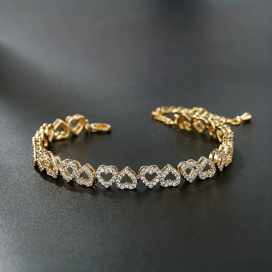 Elegant Shining Cubic Zirconia Heart Bracelet quban假牙