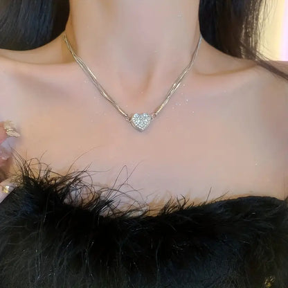 Luxury Heart-Shaped Zircon Multilayer Magnet Necklace------bixi