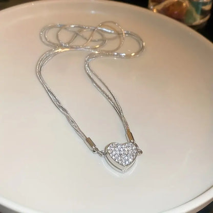 Luxury Heart-Shaped Zircon Multilayer Magnet Necklace------bixi