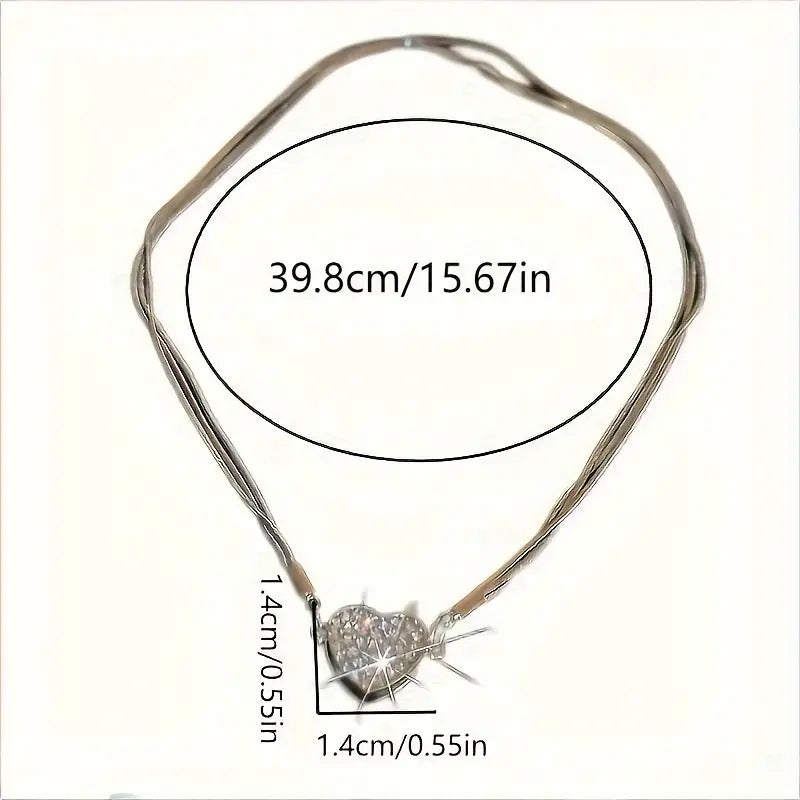 Luxury Heart-Shaped Zircon Multilayer Magnet Necklace------bixi