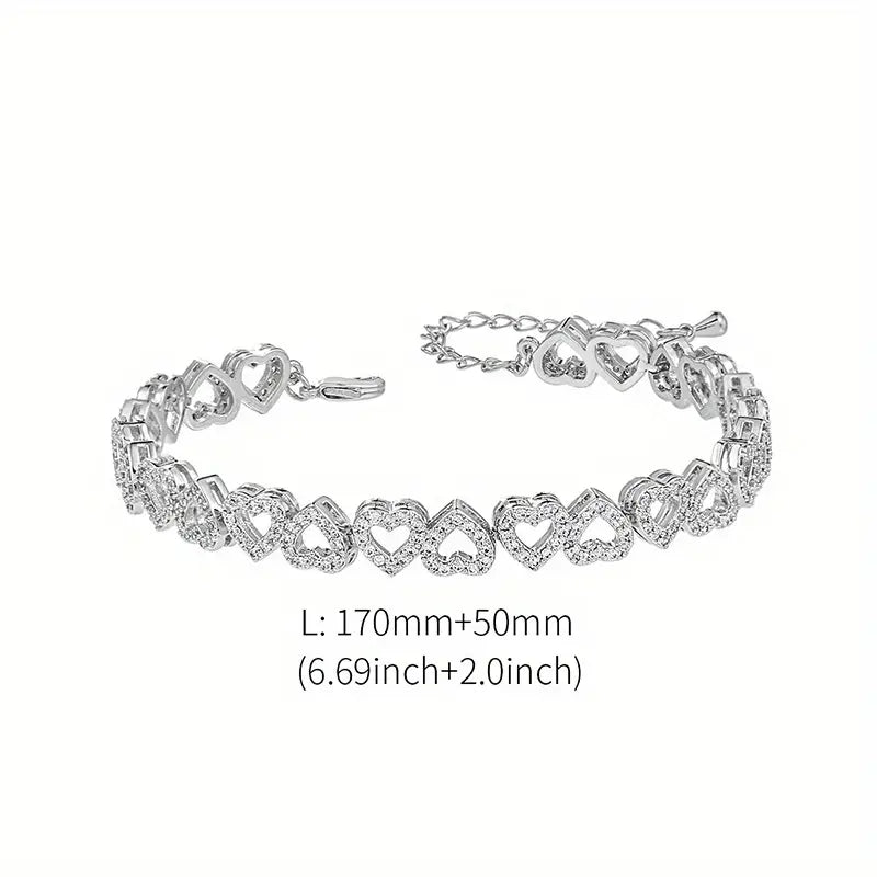 Elegant Shining Cubic Zirconia Heart Bracelet quban假牙